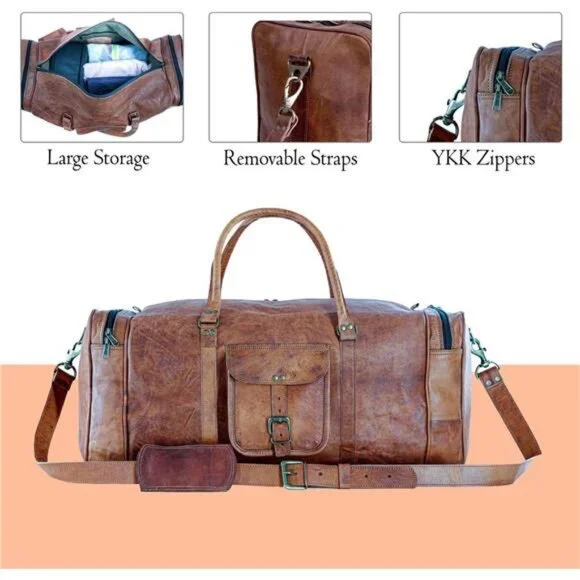 Leather duffle bags large 24 Inch Square Duffel Travel Gym Overnight Weekender